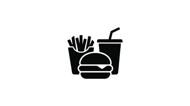 Fast food combo with burger fries and drink silhouette