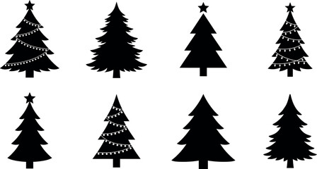 Obraz premium Christmas tree silhouette set with decorations
