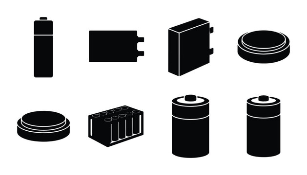 Battery Icons Set, Energy Power Symbols, Rechargeable Cell Collection, Electrical Power Source Graphics, Vector Illustration