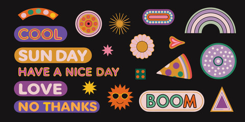 retro sticker collection with colorful shapes and typography © SreemotiAroti