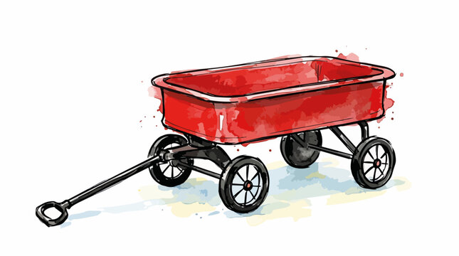 Vintage red toy wagon watercolor style vector illustration. Classic childhood and summer parade design element