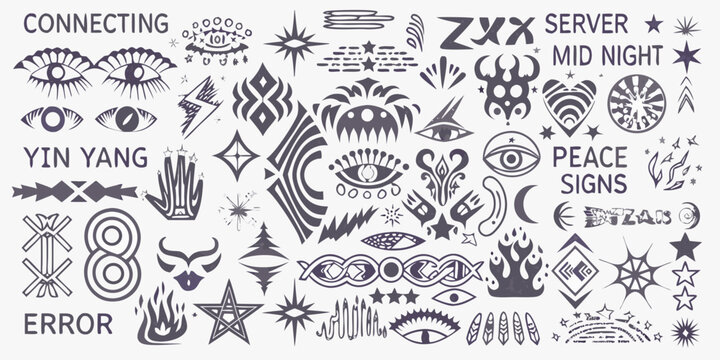 abstract tribal sigils and symbols collection black and white