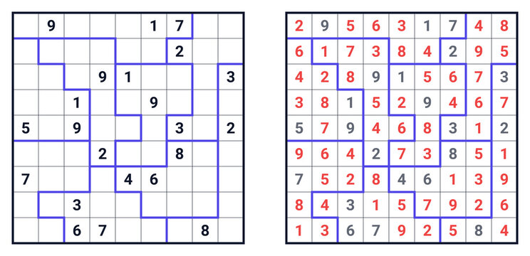 jigsaw Sudoku expert Puzzle with Solution