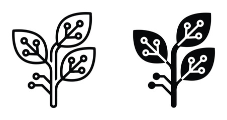 Digital Plant Icons, Technology Growth Vector Set, Innovation Seedling Graphics, Eco-Tech Circuitry Leaf Illustrations © Lamiya