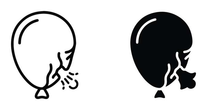 Deflating Balloon Icons: Outline and Solid Fill, Party Decoration, Celebration Symbol, Air Release