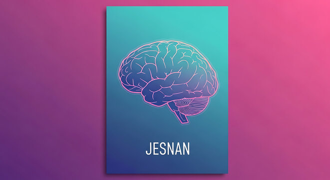 Brain illustration on a gradient background with a rectangle  neuroscience concept transparent background