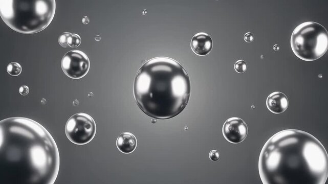 Gray background with metallic bubbles floating.