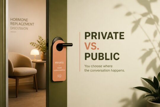 Private and public clinic door sign for healthcare consultations with modern interior and natural light