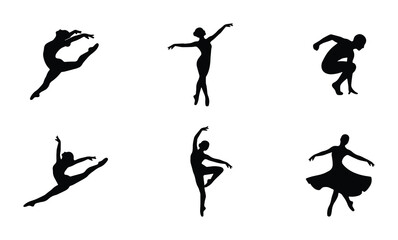 Set of 6 Ballet Dancer Silhouettes Vector Illustration for Performance and Art Concepts © Shariful