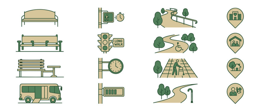 Urban Amenities and Accessibility Icons for Parks and Public Spaces