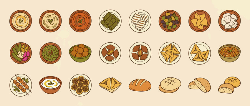 Middle Eastern Food Collection Hummus Falafel Olives Bread and Mezze Dishes