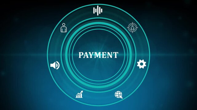 Futuristic mobile commerce integration interface with wallet icons and secure transaction nodes representing digital payment optical light connectivity.4k motion graphics video animation