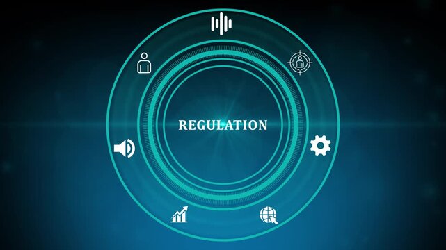 Conceptual illustration of business regulation represented by futuristic graphic optical light elements.4k motion graphics video animation