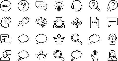 Fototapeta premium Collection of icons depicting communication thought search concepts with communication tools