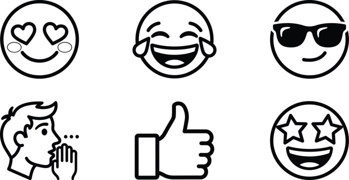 A cartoon vector illustration of a hand gesture symbol set featuring funny cartoon faces, distinct facial expressions, and a thumbs up business concept icon.