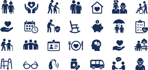 Fototapeta premium Family Care And Social Support Blue Glyph Icon Set Vector Illustration