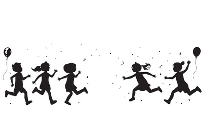 Obraz premium Happy Running Children Silhouette – Kids Playing Party Vector Illustration