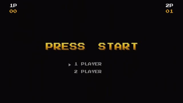 Retro 8-Bit Press Start Game Menu, Arcade Pixel Art Animation, Vintage Gaming UI, Classic Video Game Interface, Nostalgic Gamer Aesthetic, Motion Graphic 4k video