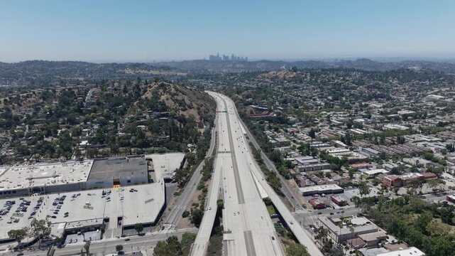 Interstate Freeway Glendale California Drone Aerial View