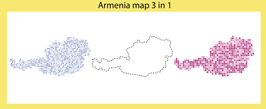 Austria map 3 in 1 with blue, black and pink pixel art