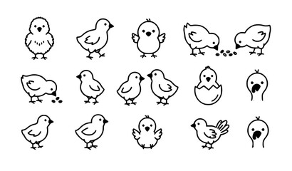 Fototapeta premium Turkey chick icon set vector outline baby poultry symbols isolated on white
