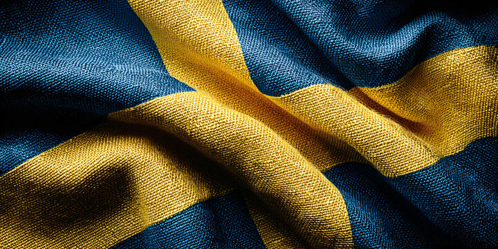Sweden Flag Blue with Yellow Nordic Cross Waving on Fabric