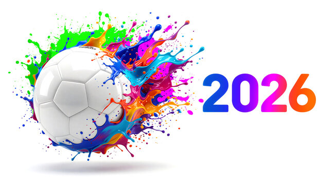 Colorful exploding paint splatter with soccer ball design for vibrant event promotion in flat style