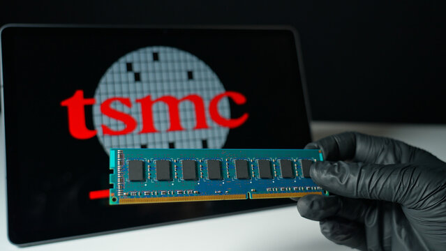 TSMC Taiwan Semiconductor Manufacturing Company display. World&rsquo;s largest semiconductor manufacturer. Produces advanced silicon used by tech Nvidia, Apple, AMD : Toronto, Ontario, Canada - May 9, 2026