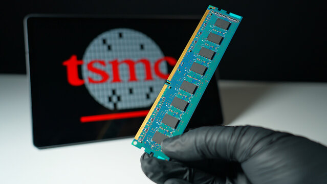 TSMC Taiwan Semiconductor Manufacturing Company display. World&rsquo;s largest semiconductor manufacturer. Produces advanced silicon used by tech Nvidia, Apple, AMD : Toronto, Ontario, Canada - May 9, 2026