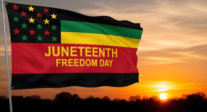 Juneteenth freedom day flag waving celebrating emancipation and african american history with patriotic symbolism