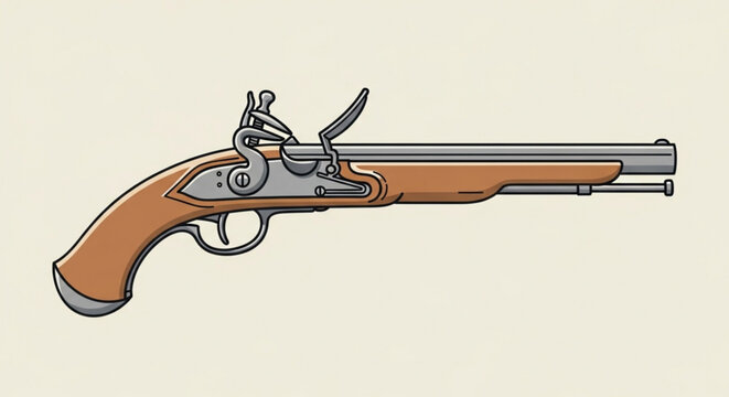 Flintlock Pistol Antique Firearm Isolated Vector Illustration