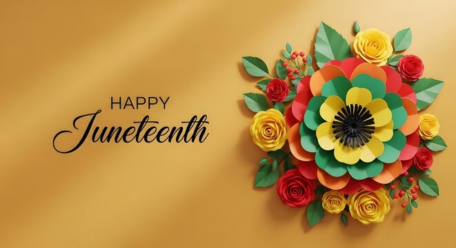 Juneteenth freedom day celebration vibrant paper flowers and festive typography for emancipation day greetings and social media