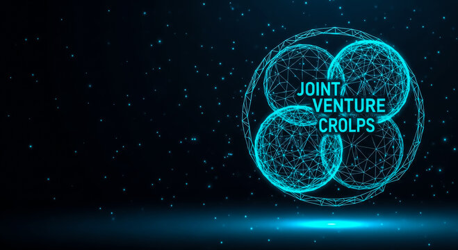 Abstract 3D visualization of joint venture CROs, showcasing interconnected spheres representing collaboration and partnership.