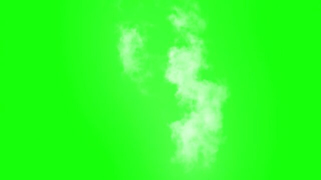 Wisps of white smoke or steam rising and dissipating against a vibrant green screen background for easy compositing.