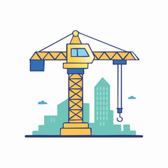 Naklejka premium Construction Crane with City Skyline Illustration