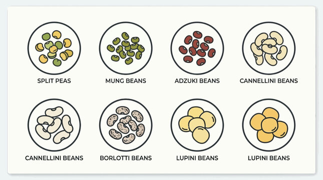 Beans Variety of Different Legumes and Pulses Split Peas Mung and Adzuki