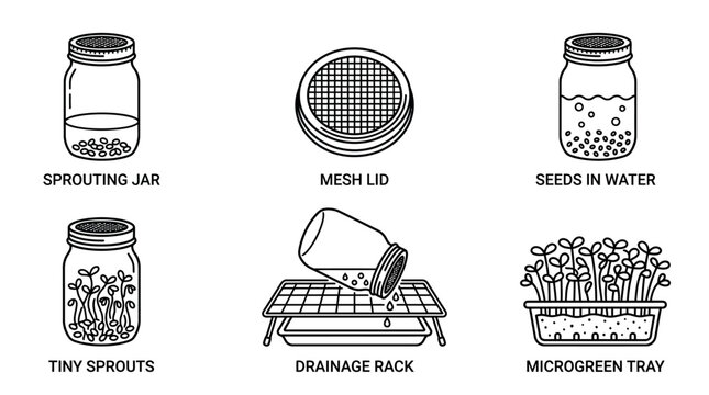 Microgreens Growing Stages Shown in a Sprouting Kit Illustration