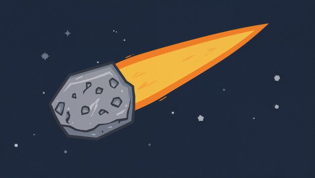 暗い宇宙を斜めに進む流星を描いた学習向けイラスト