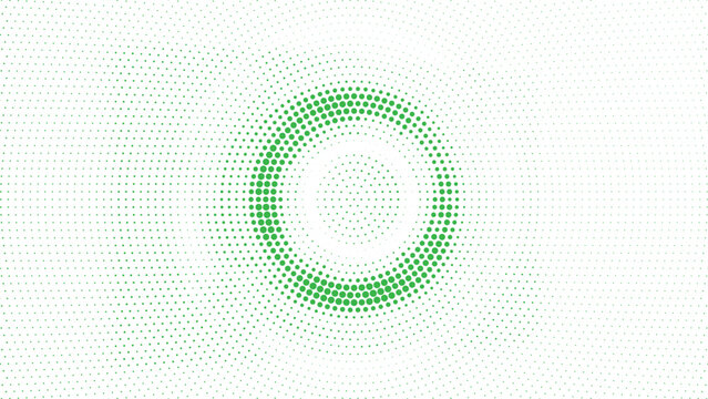 Green halftone circle radial dot pattern background, abstract round geometric frame texture, modern digital target vector graphic