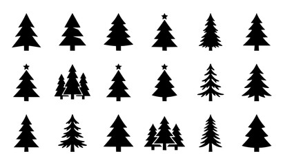 Obraz premium Black spruce tree icon vector set with evergreen Christmas tree nature symbols EPS 10