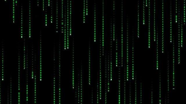 Matrix Style Green Digital Code Rain Falling Against Black Background 4k video
