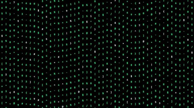 Green Matrix Digital Code Rain with Symbols and Numbers Falling on Black Background 4k video