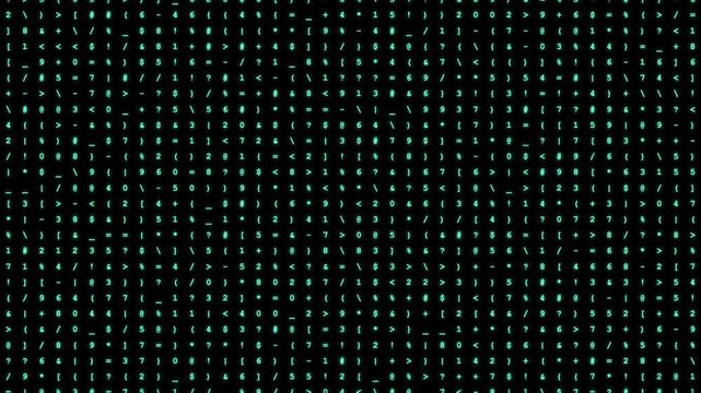 Cyan Digital Data Code Stream With Flickering Numbers And Symbols Motion Graphic Background 4k video