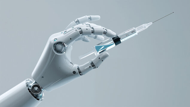 注射器を扱う医療ロボットハンドで表す次世代治療技術の立体像
