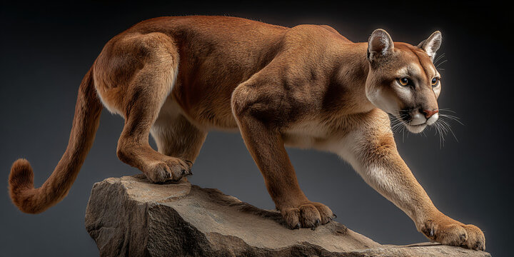 Mountain Lion Cougar Full Body on Rock 3D Photo