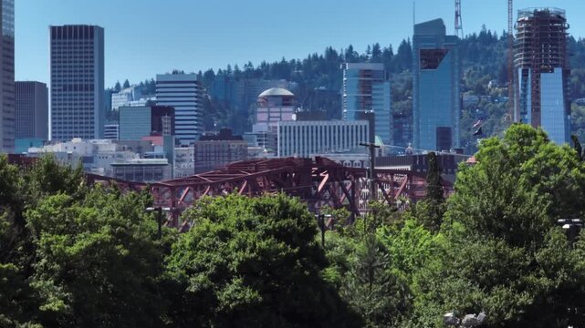 City Skyline Portland Oregon Drone Aerial View