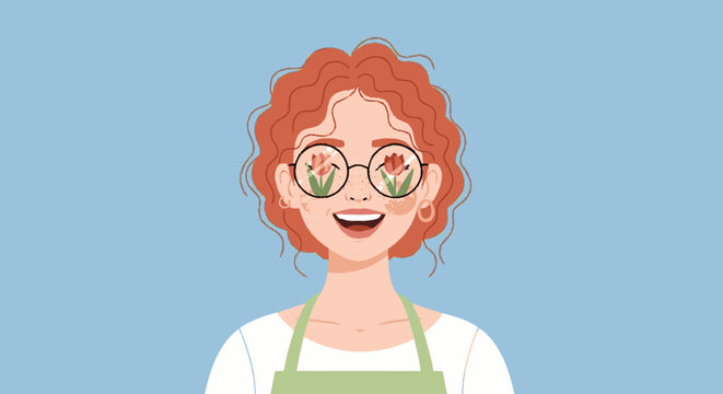 Woman with floral vision smiling against blue background vector illustration