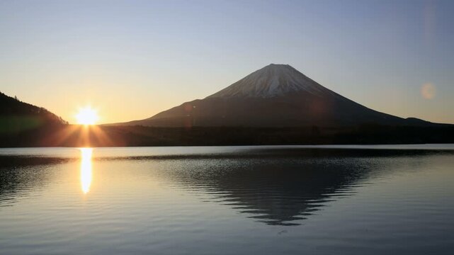 本栖湖と富士山と日の出