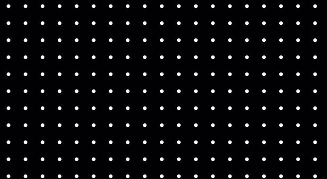 Minimalist animation white dot grid pattern moving on black background animation