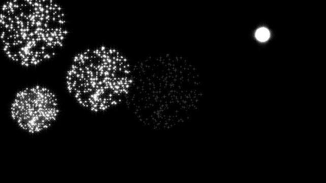 Sparkling fireworks and shining star elements moving on black background pack of magical glittering light effects loop animation footage for overlay transitions and creative video projects.